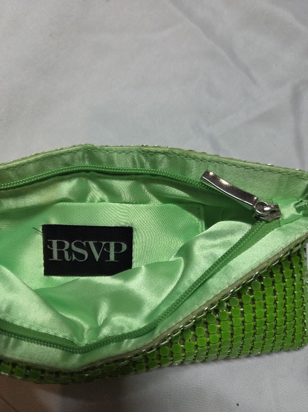 RSVP Neon Green Crystal Mesh Wristlet - Picture 2 of 2